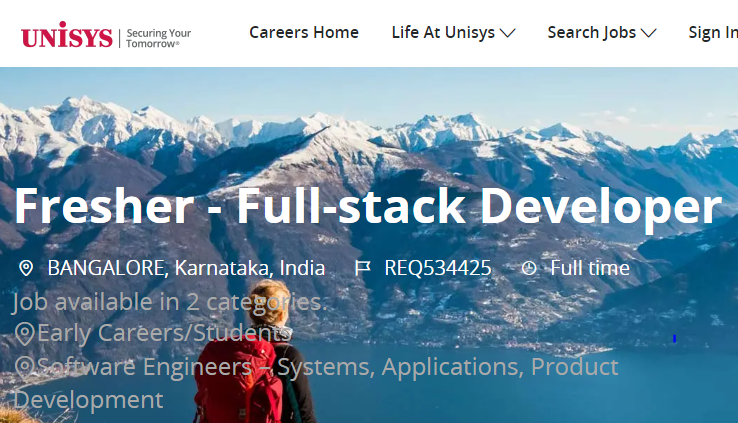Unisys Fresher Full Stack Developer Job