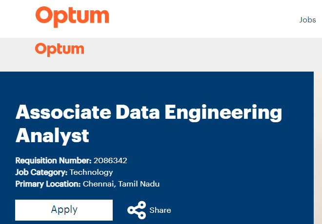 Optum Associate Data Engineering Analyst Off Campus Recruitment Drive