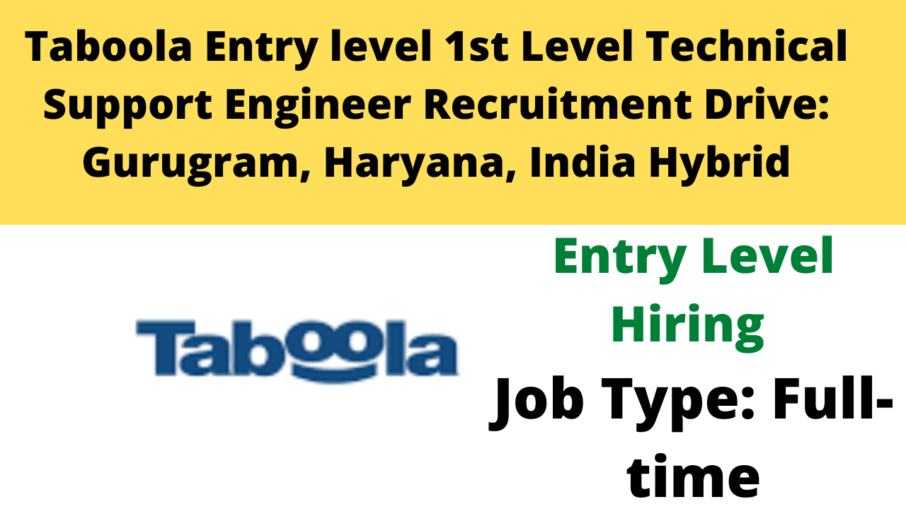 Taboola Entry level 1st Level Technical Support Engineer Recruitment Drive
