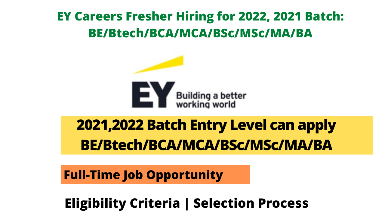 EY Careers Fresher Hiring for 2022, 2021 Batch: BE/Btech/BCA/MCA/BSc/MSc/MA/BA