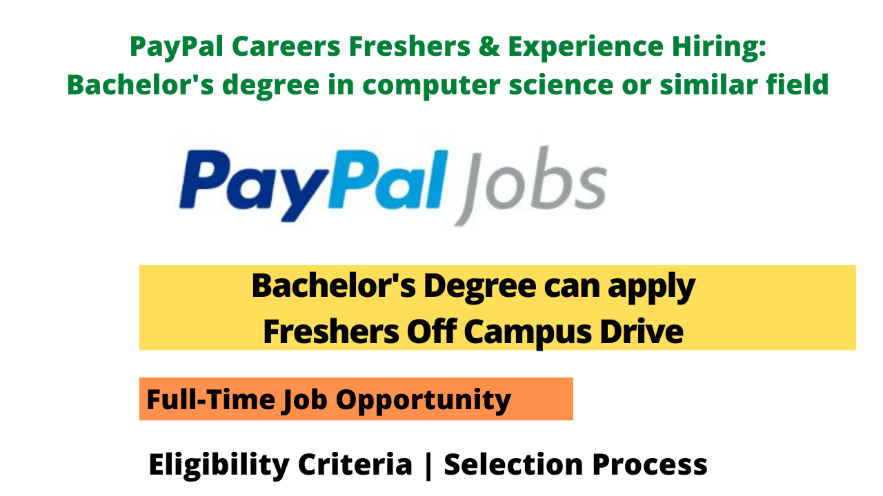 PayPal Careers Freshers & Experience Hiring: Bachelor’s degree in computer science or similar field